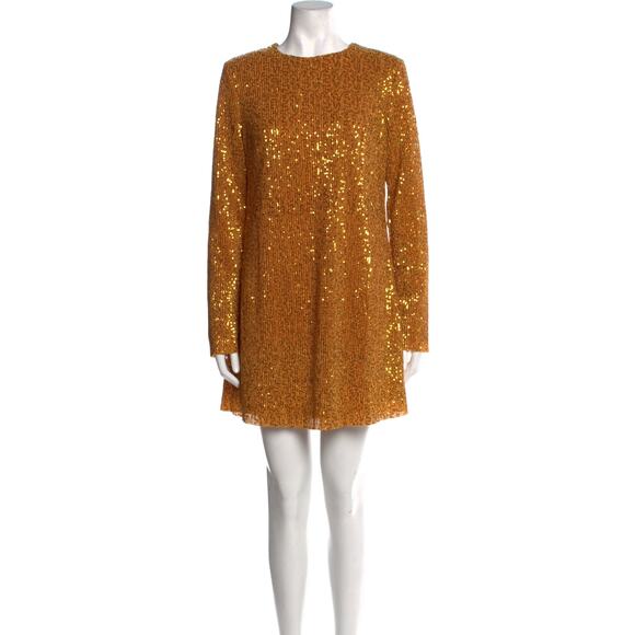 NWOT STINE GOYA Odis Gold Sequined Designer Plissé-Knitted Mini Dress SZ XS & S - Picture 2 of 16